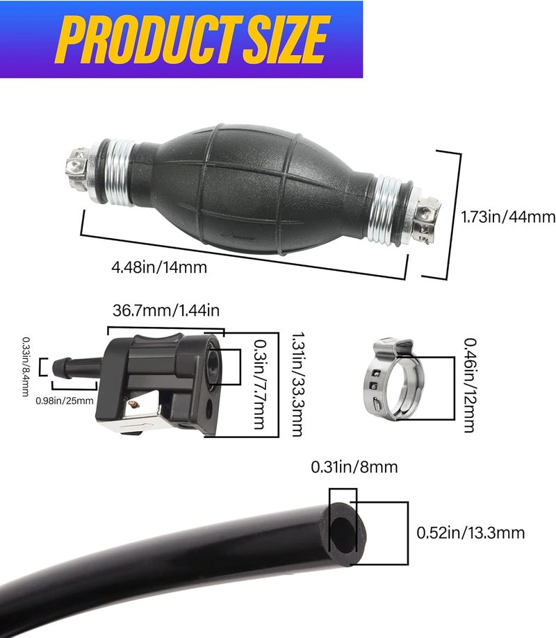 Reswish 6FT Boat Motor Fuel Line Hose with Primer Bulb Steel Hose Clamps,Universal ID 5/16" Boat Fuel Line Assembly Kit,Compatible with Outboard RVs Tractors Caravans Boats Fuel Line - Image 2